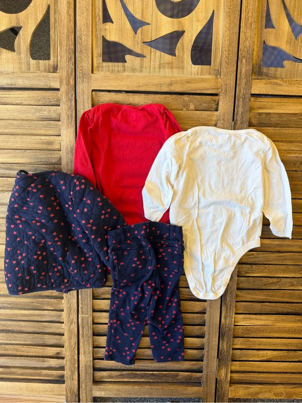 GAP Navy & Red Heart Girls Four-Piece Matching Pantsuit Onesie Set 18-24 Months